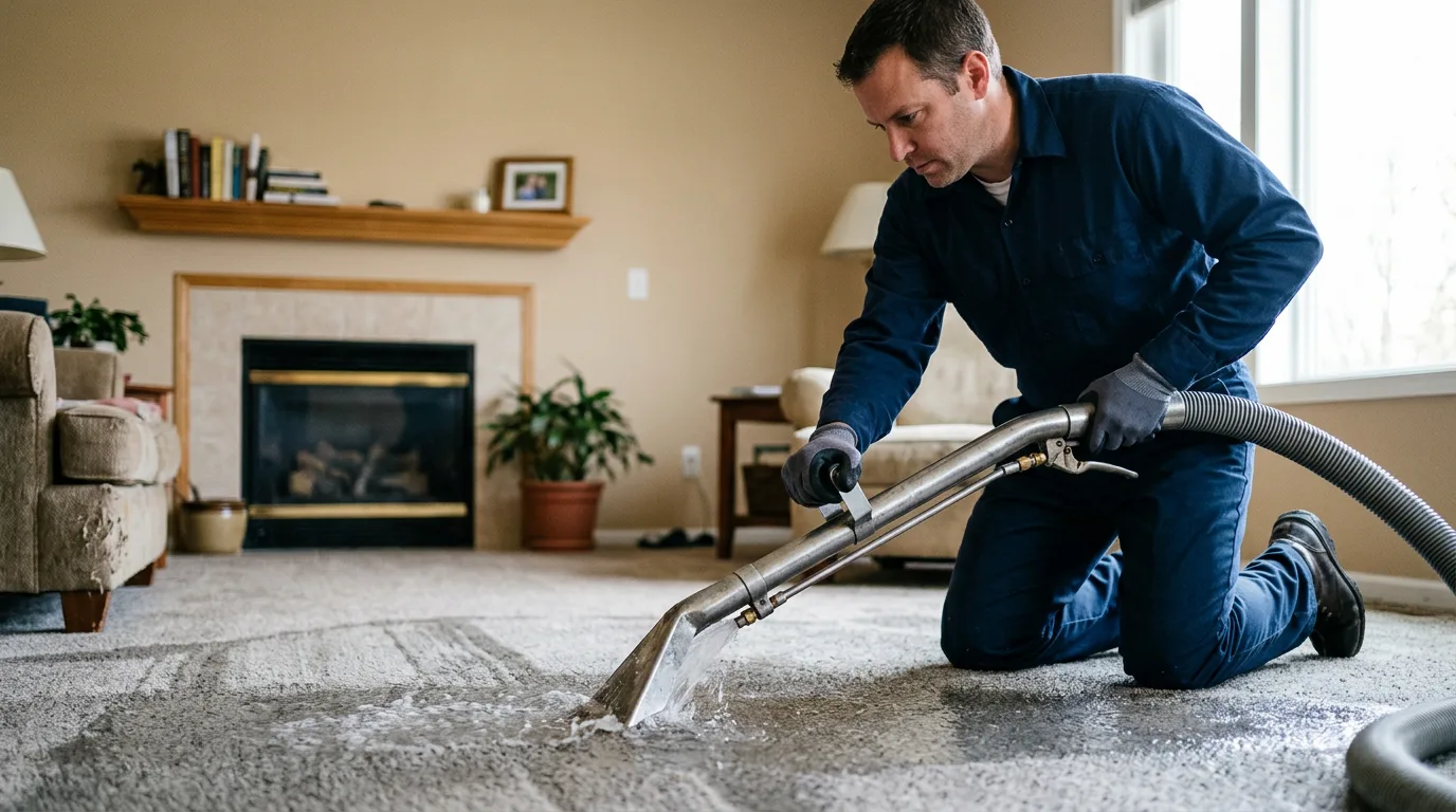Water damage restoration technician working near New Auburn, MN